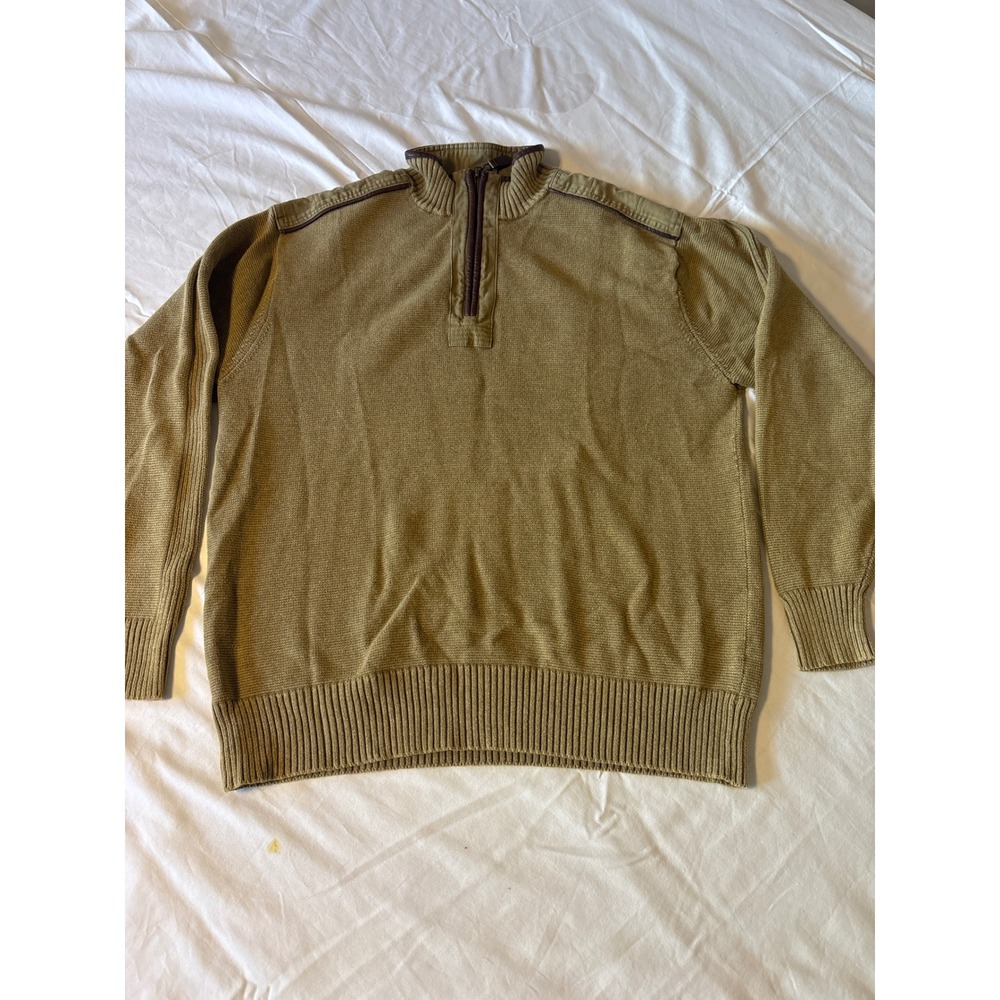 Orvis 1/4 Zip Pullover Sweater Mens XL Olive Green Ribbed Knit